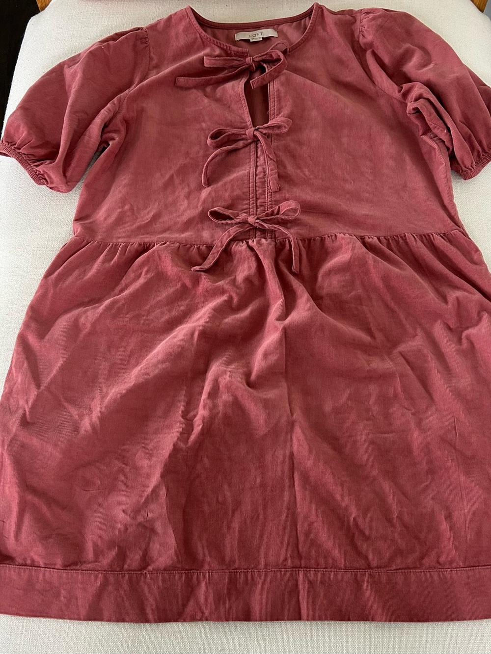 LOFT Dusty Rose Corduroy  Tie-Front Casual Dress